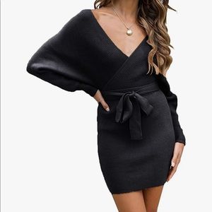 Black Bodycon Batwing Sweater dress